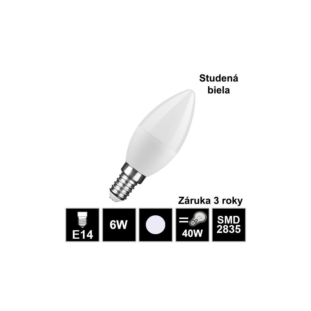 LED žiarovka studená biela - sviečka